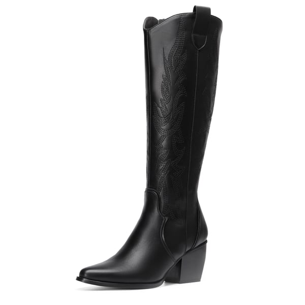 Wide Fit Cowgirl Knee High Boots - BLACK -  0